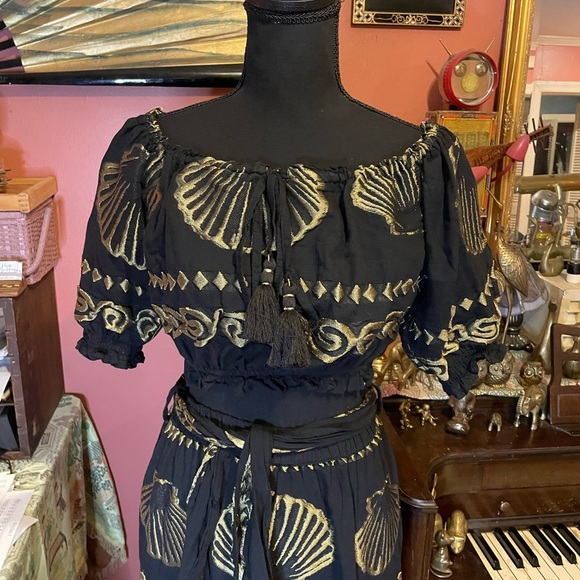 Nema Resort Wear gold shell and black maxi skirt and cropped top set S/M - Picture 4 of 8